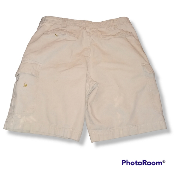 🐊10 for $10🐊Mens IZOD Saltwater Khaki Cargo Shorts Size 33 *Stains* - Picture 2 of 4